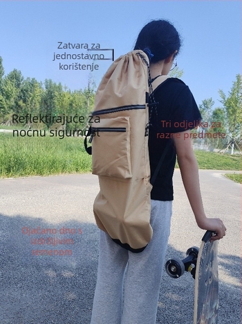 Sportska ranac za skateboard s debelim dnom, otporan na habanje i lagan; naramenice s zračnim jastukom; može nositi teniske/badminton rakete, štapove za ribolov i joga prostirku
