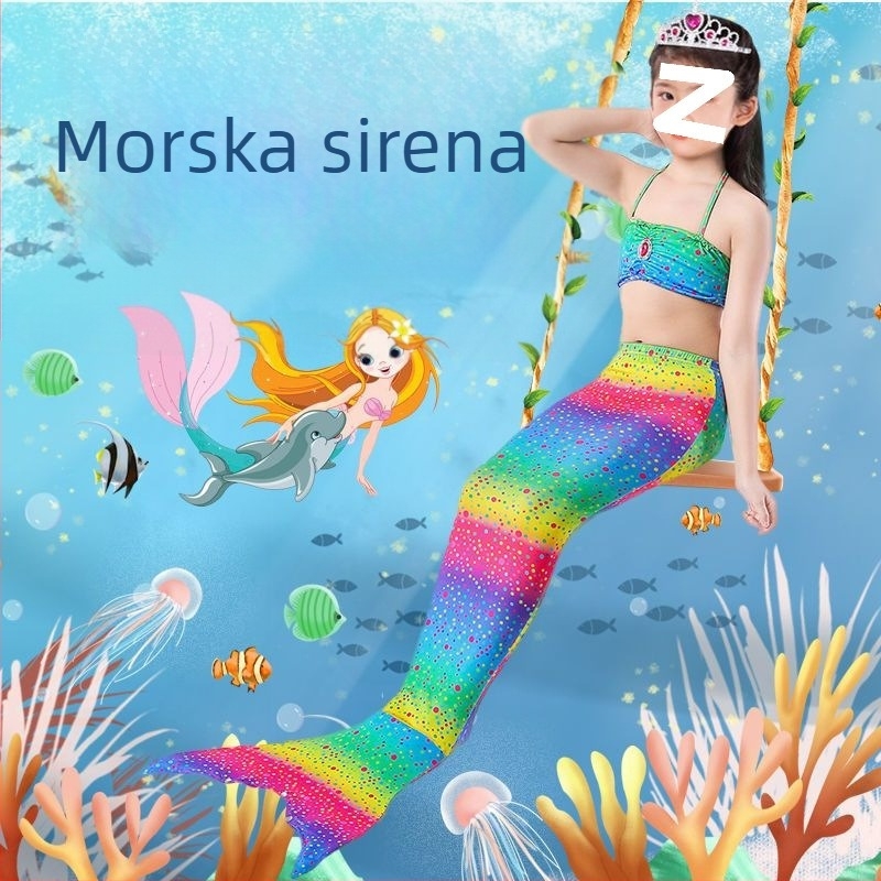 Kupaći kostim za djevojčice sa repom sirene — najlon tkanina, vlakna vinylon 91–95%, podstava 91–95%, bikini stil
