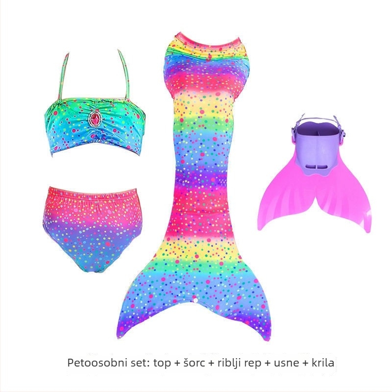 Kupaći kostim za djevojčice sa repom sirene — najlon tkanina, vlakna vinylon 91–95%, podstava 91–95%, bikini stil