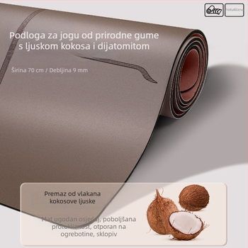 Joga podloga od kokosovih ljuskica i diatomske gume, protuklizna, za kućnu fitnes, dimenzije 70 cm × 190 cm × 7 mm, mat za preskakanje užetom