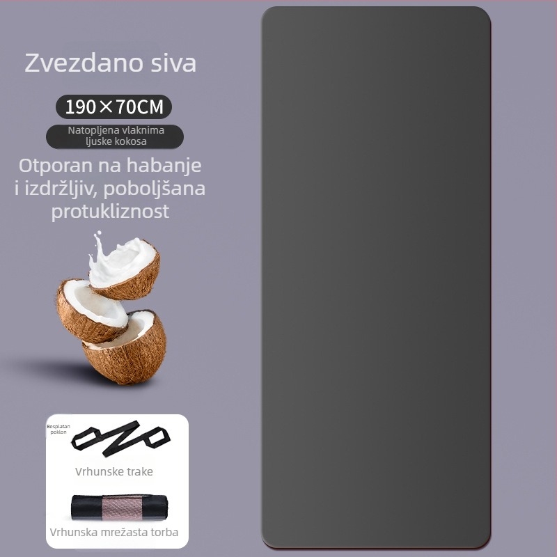 Joga podloga od kokosovih ljuskica i diatomske gume, protuklizna, za kućnu fitnes, dimenzije 70 cm × 190 cm × 7 mm, mat za preskakanje užetom