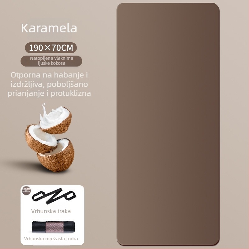 Joga podloga od kokosovih ljuskica i diatomske gume, protuklizna, za kućnu fitnes, dimenzije 70 cm × 190 cm × 7 mm, mat za preskakanje užetom