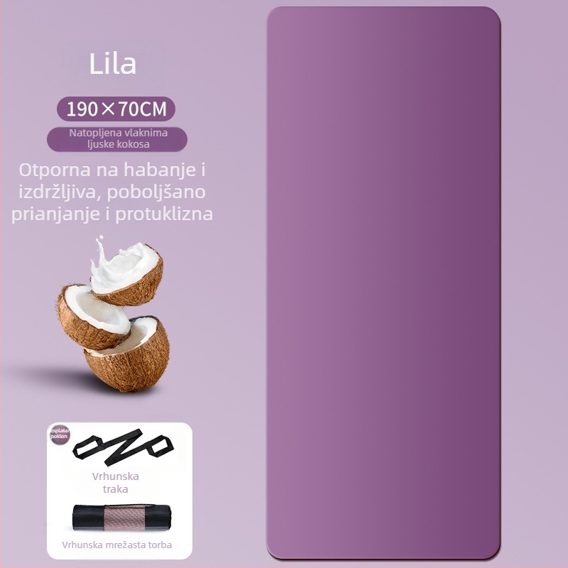 Joga podloga od kokosovih ljuskica i diatomske gume, protuklizna, za kućnu fitnes, dimenzije 70 cm × 190 cm × 7 mm, mat za preskakanje užetom