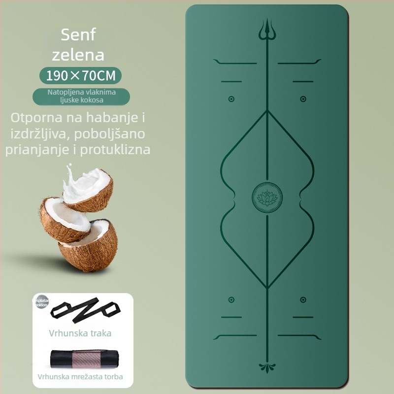 Joga podloga od kokosovih ljuskica i diatomske gume, protuklizna, za kućnu fitnes, dimenzije 70 cm × 190 cm × 7 mm, mat za preskakanje užetom