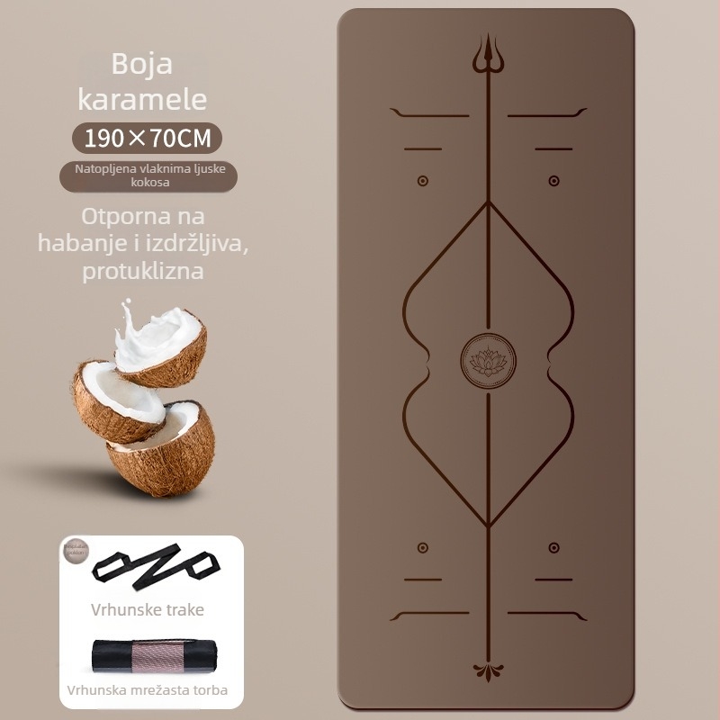 Joga podloga od kokosovih ljuskica i diatomske gume, protuklizna, za kućnu fitnes, dimenzije 70 cm × 190 cm × 7 mm, mat za preskakanje užetom