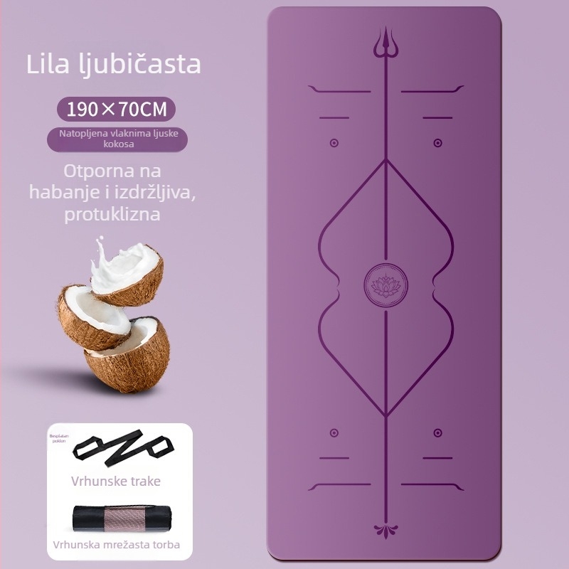 Joga podloga od kokosovih ljuskica i diatomske gume, protuklizna, za kućnu fitnes, dimenzije 70 cm × 190 cm × 7 mm, mat za preskakanje užetom