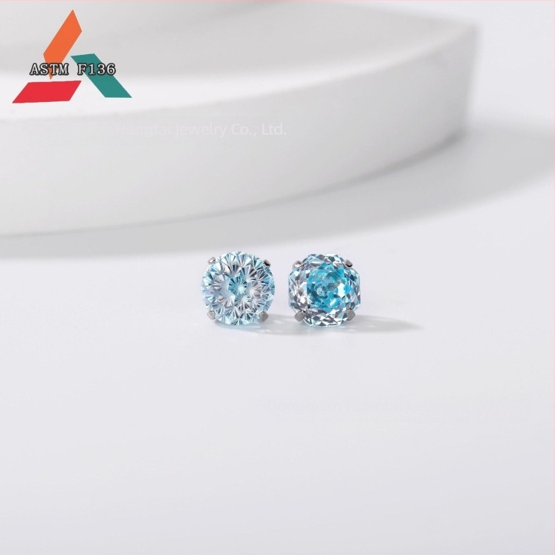 Naušnice od titanija s 5A cirkonom, rose-cut, geometrijski oblik, unisex modni dodatak