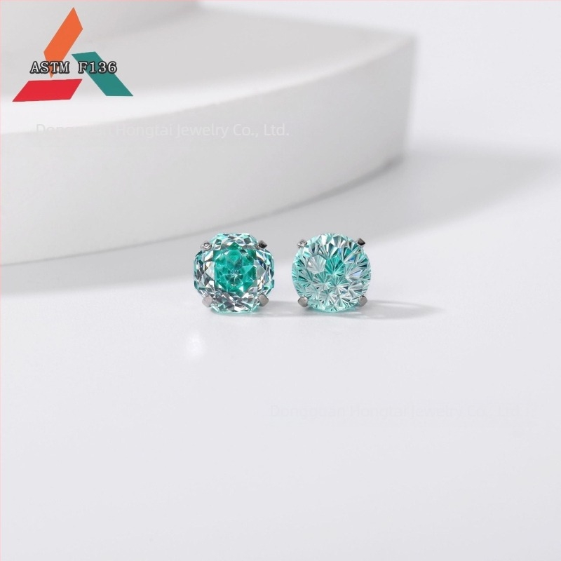 Naušnice od titanija s 5A cirkonom, rose-cut, geometrijski oblik, unisex modni dodatak