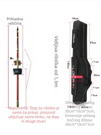 Torba za štap za ribolov – puni set, pretinci za mamac, najlon, štap i kolut, Oxford platno