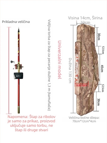 Torba za štap za ribolov – puni set, pretinci za mamac, najlon, štap i kolut, Oxford platno