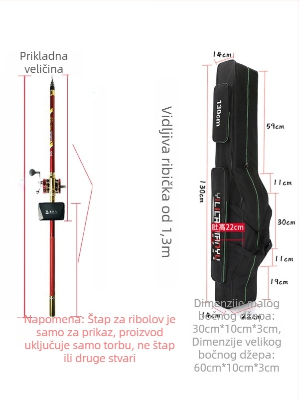 Torba za štap za ribolov – puni set, pretinci za mamac, najlon, štap i kolut, Oxford platno