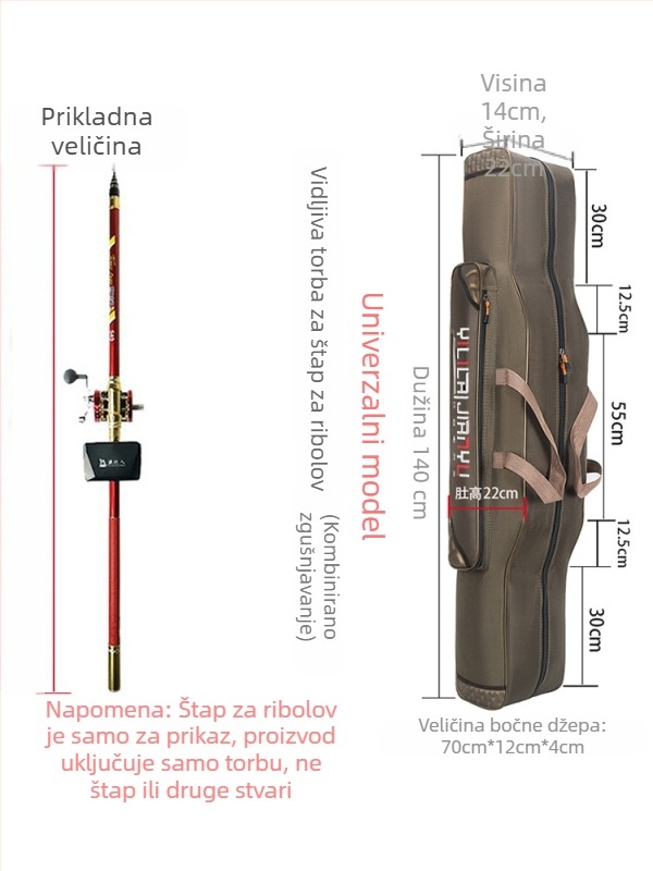 Torba za štap za ribolov – puni set, pretinci za mamac, najlon, štap i kolut, Oxford platno