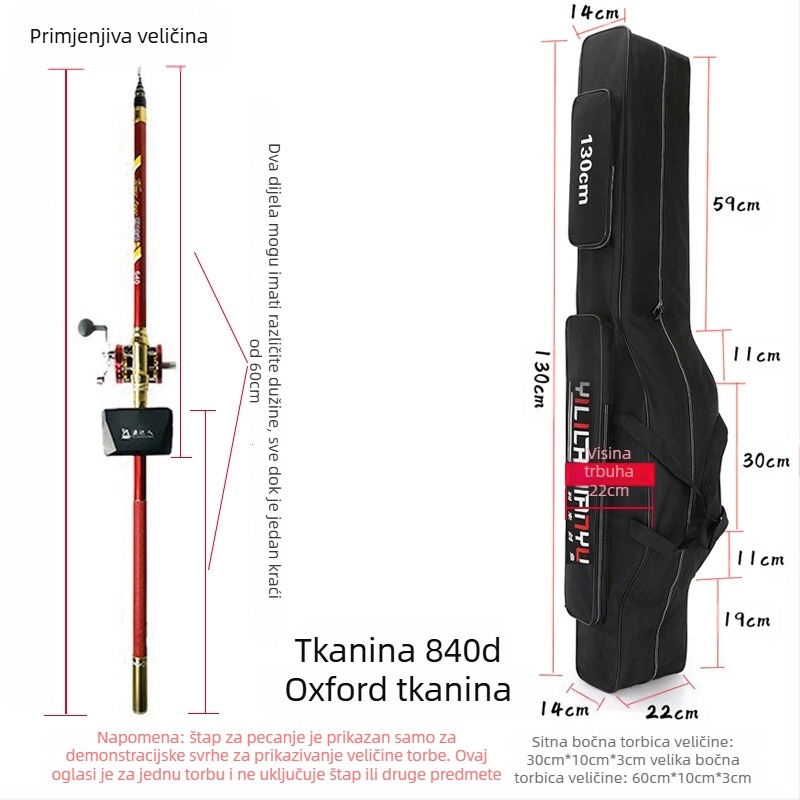 Torba za štap za ribolov – puni set, pretinci za mamac, najlon, štap i kolut, Oxford platno