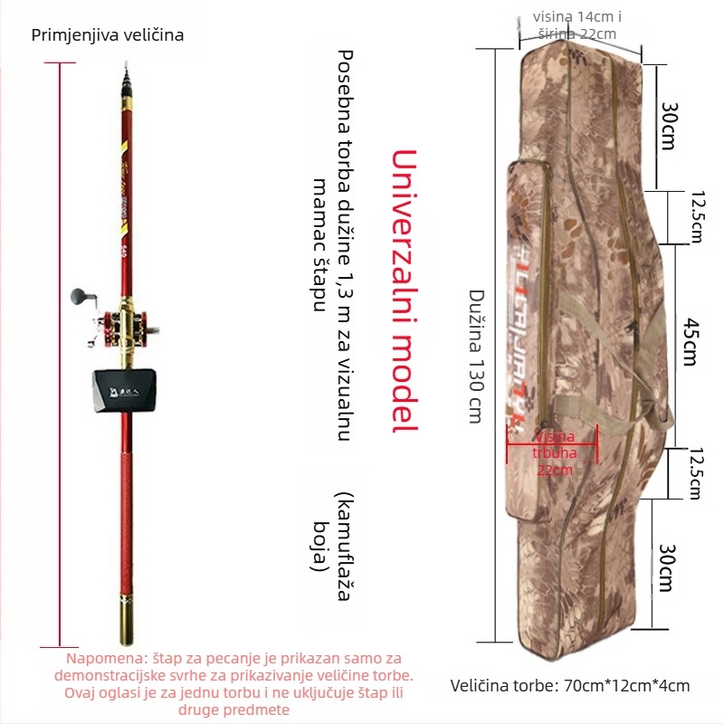 Torba za štap za ribolov – puni set, pretinci za mamac, najlon, štap i kolut, Oxford platno