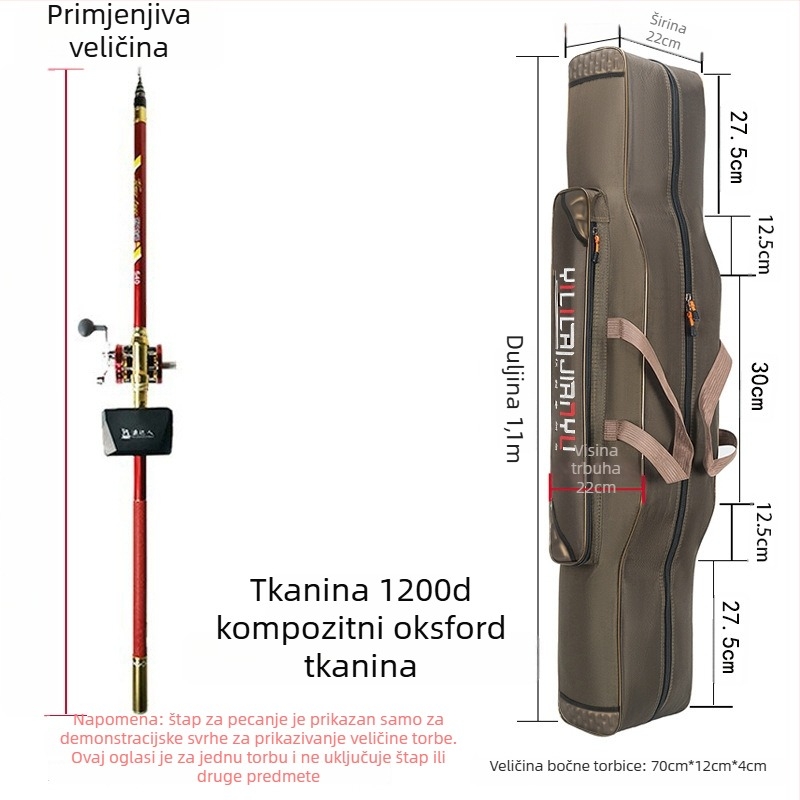 Torba za štap za ribolov – puni set, pretinci za mamac, najlon, štap i kolut, Oxford platno