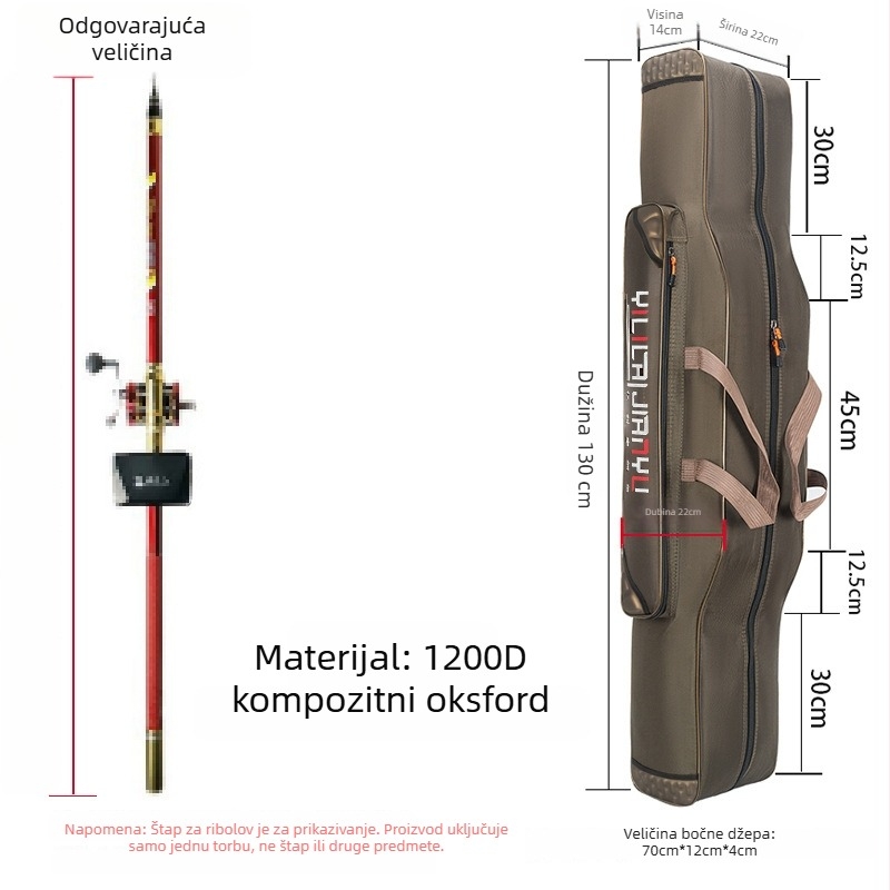 Torba za štap za ribolov – puni set, pretinci za mamac, najlon, štap i kolut, Oxford platno