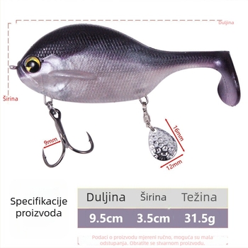 Mekana varalica s tri udice i T-repom sa sjajnim šljokicama, težina 31 g, duljina 9,5 cm, morski ribolov, mamac za bas