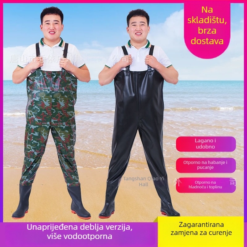 Nepropusni vodootporni kombinezon s hlačama i vodonepropusnim cipelama za ribolov i aktivnosti na otvorenom (Materijal: PVC tkanina; Uzorak: Jednobojan; Sezone: Cijelu godinu; Spol: Unisex)