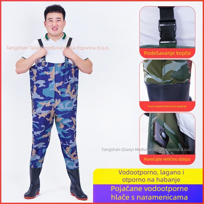Nepropusni vodootporni kombinezon s hlačama i vodonepropusnim cipelama za ribolov i aktivnosti na otvorenom (Materijal: PVC tkanina; Uzorak: Jednobojan; Sezone: Cijelu godinu; Spol: Unisex)