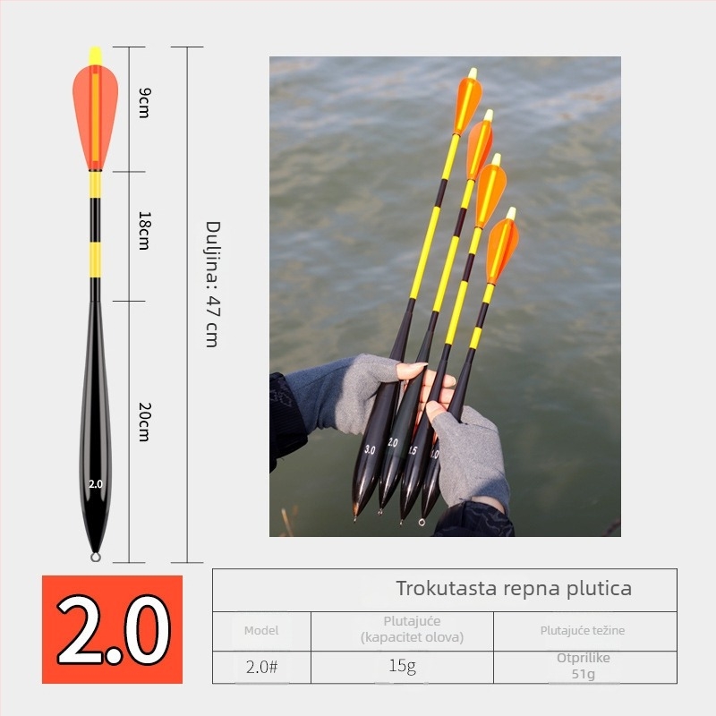 Plutač za ribolov na stijenama i moru, svjetleći, raketnog stila, klizni – plastika