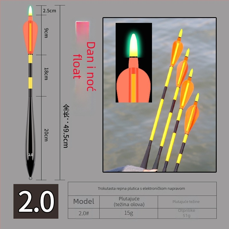 Plutač za ribolov na stijenama i moru, svjetleći, raketnog stila, klizni – plastika