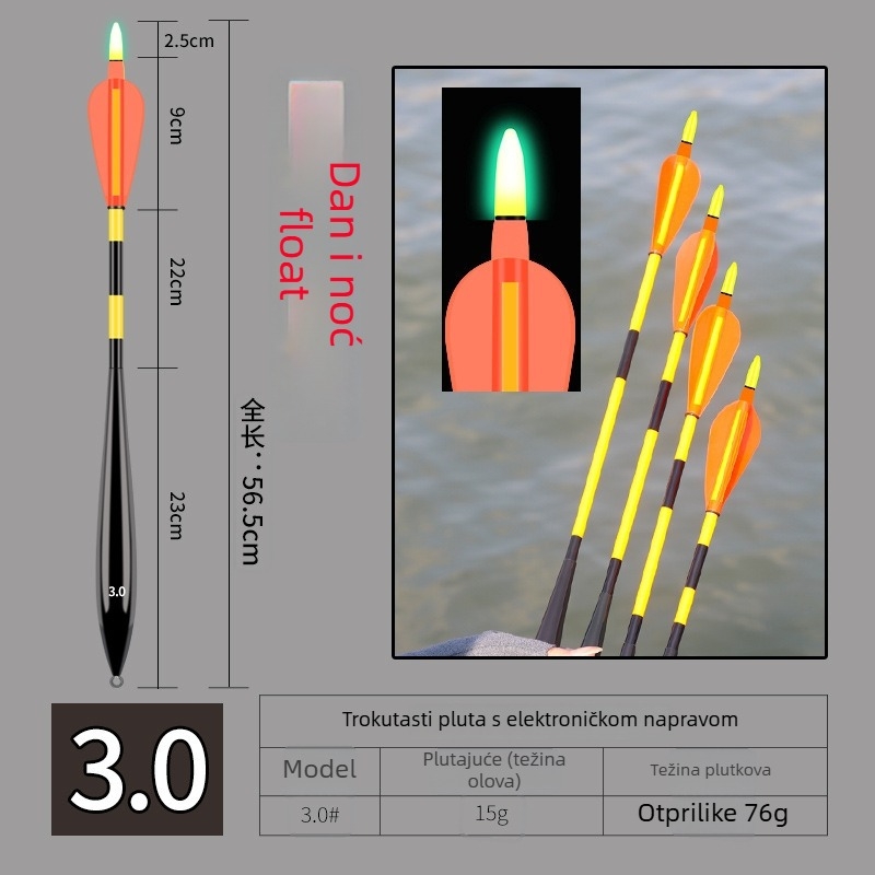 Plutač za ribolov na stijenama i moru, svjetleći, raketnog stila, klizni – plastika