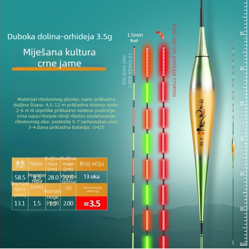 60 cm dugi elektronički svijetleći plovak, visoka osjetljivost, dnevno/noćna upotreba za šaranski ribolov