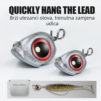 Vobler s olovnom glavom i dizajnom ribljeg oka, protiv zaplitanja, s brzim otpuštanjem utega, zakrivljena udica