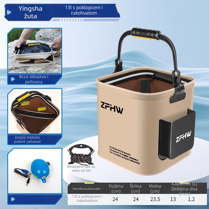 Sklopiva višefunkcionalna prenosna kanta za živu ribu za vanjski ribolov (težina 0,3 kg)