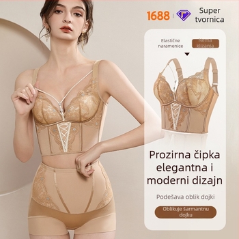 Prilagodljivi bustier bodi s čipkastim leđima, oblikuje tijelo; 3/4 čašice od najlona; odvojive dvostruke naramenice; stražnje zatvaranje s četiri reda kukica; push-up