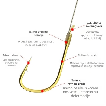 Set plivajuće linije Seven-Star s unaprijed vezanim jednim udicom i koncem, duljina 3,6 m, za lov šarana u akumulaciji