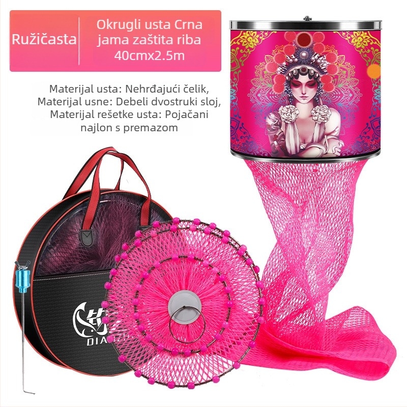 Baon najlon zaštitna mreža za ribolov, četvrtastog oblika s nehrđajućim prstenom, premazana da spriječi zaplitanje riba, prenosiva i vodootporna