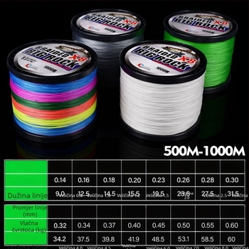 Yaoxin PE pletena ribolovna linija, čvrstoća 6, pakiranje 6 komada, glavna linija