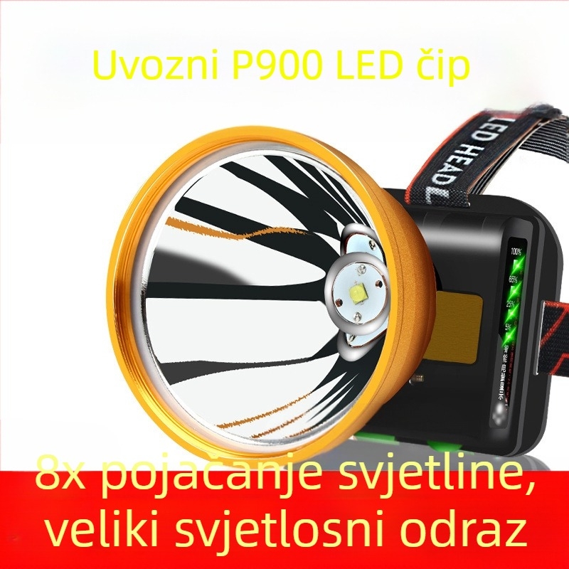 LED čelna lampica, punjiva, dugi domet za noćni ribolov