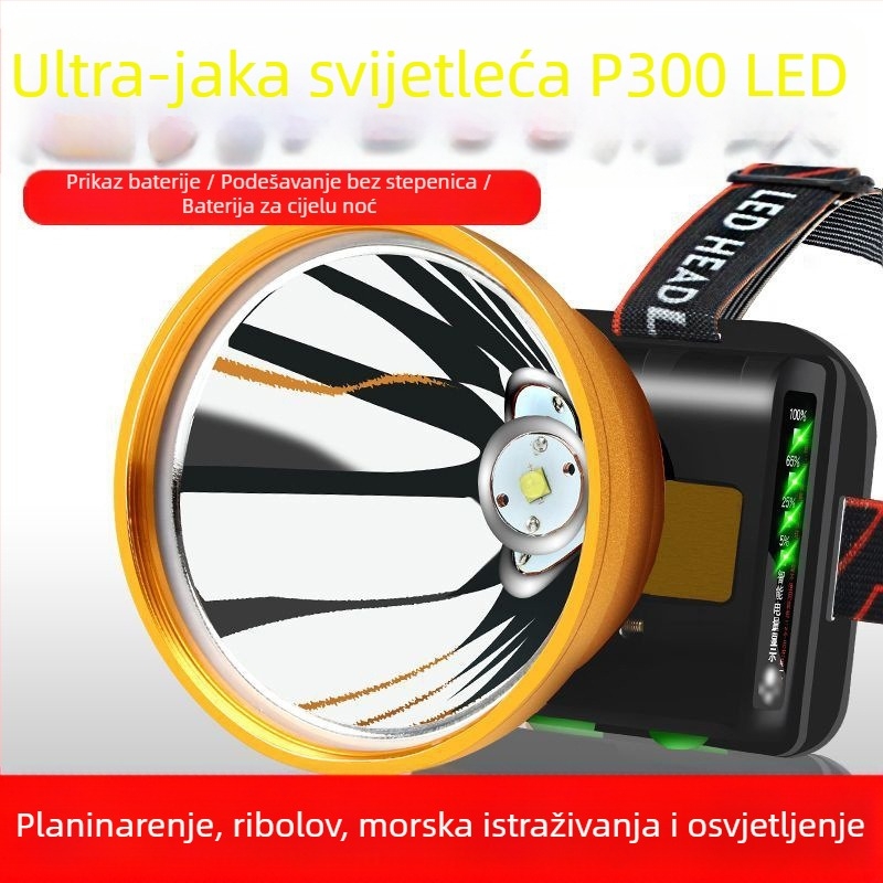LED čelna lampica, punjiva, dugi domet za noćni ribolov