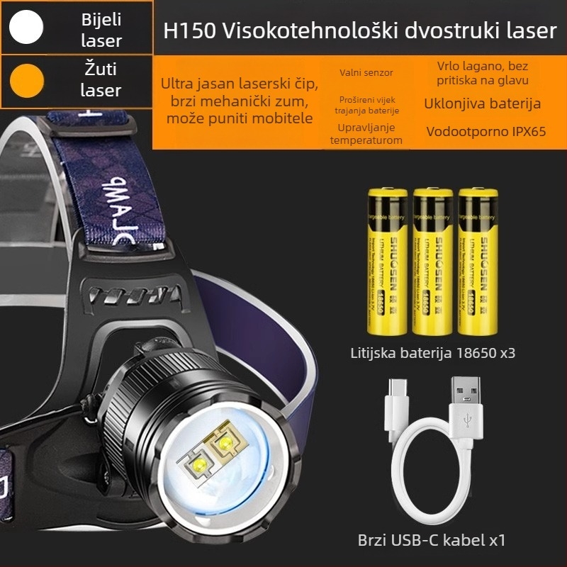 Shuosen Napajana ultralampa za noćno pecanje – 18650 baterija, vodootporna, 8–10 sati trajanja, 266 g, elastična traka