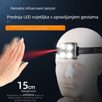 Čelna lampica COB LED, USB punjiva, za vanjske sportove, domet 50 m, trajanje 3–6 sati, elastični remen za glavu