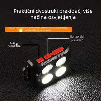 Čelna lampica COB LED, USB punjiva, za vanjske sportove, domet 50 m, trajanje 3–6 sati, elastični remen za glavu
