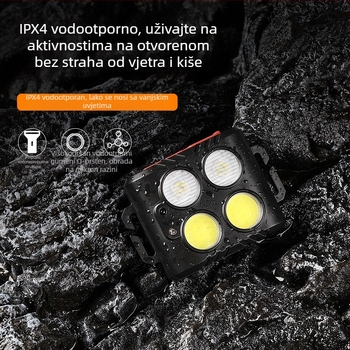 Čelna lampica COB LED, USB punjiva, za vanjske sportove, domet 50 m, trajanje 3–6 sati, elastični remen za glavu