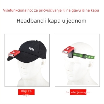 KC-certificirana LED lampica za kapu s klipom i senzorom, 1W, 500mAh, Type-C punjenje, ribolovno svjetlo