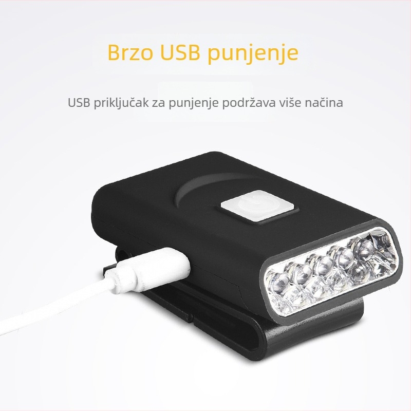 KC-certificirana LED lampica za kapu s klipom i senzorom, 1W, 500mAh, Type-C punjenje, ribolovno svjetlo
