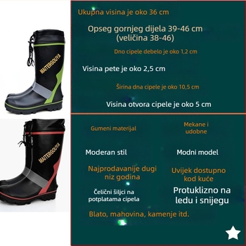 Muške čizme za kišu s čeličnim klinovima i protukliznom gumom na led i snijeg, ribolovna obuća
