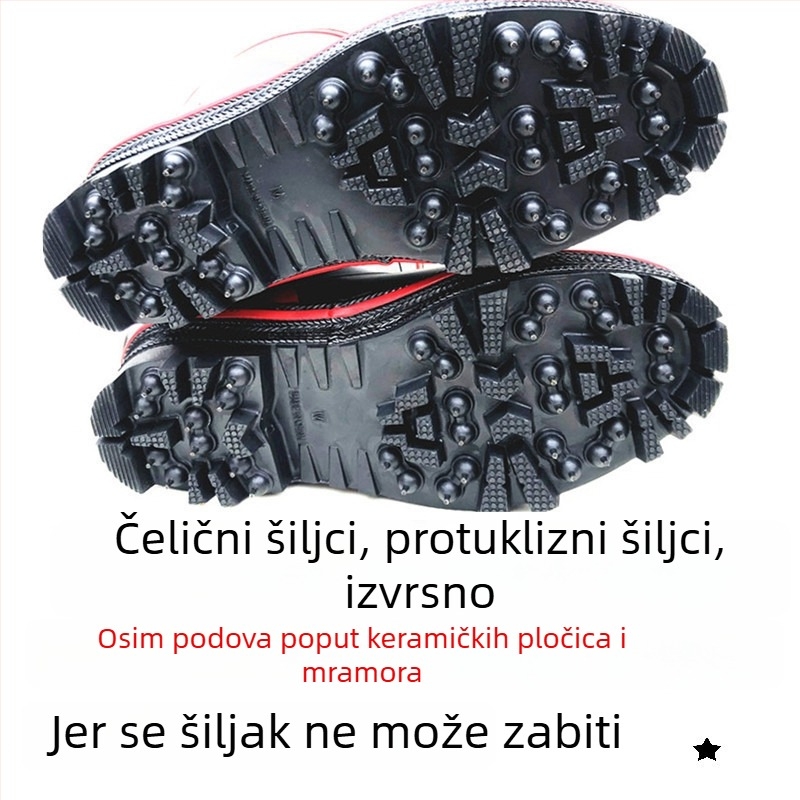 Muške čizme za kišu s čeličnim klinovima i protukliznom gumom na led i snijeg, ribolovna obuća