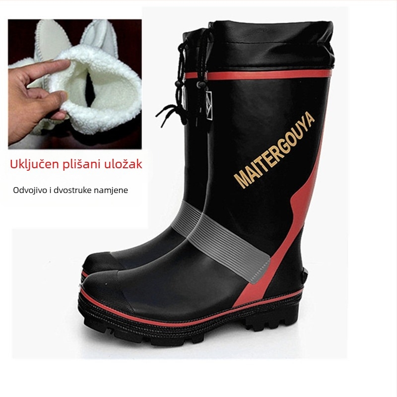 Muške čizme za kišu s čeličnim klinovima i protukliznom gumom na led i snijeg, ribolovna obuća