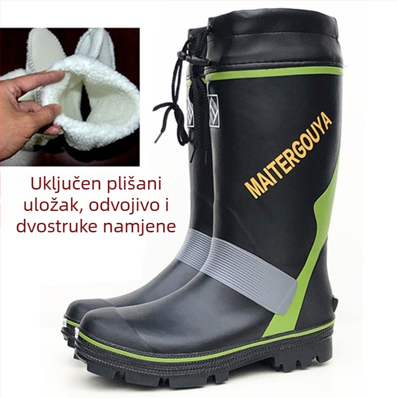 Muške čizme za kišu s čeličnim klinovima i protukliznom gumom na led i snijeg, ribolovna obuća
