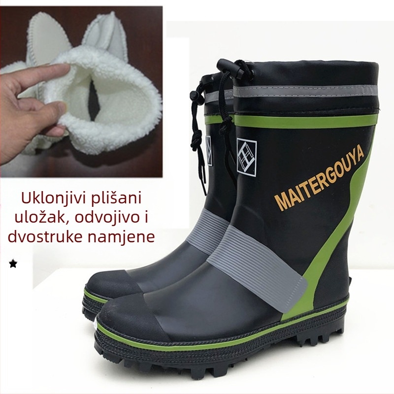 Muške čizme za kišu s čeličnim klinovima i protukliznom gumom na led i snijeg, ribolovna obuća
