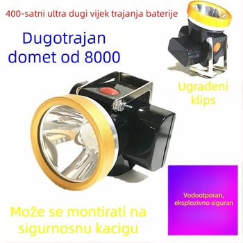 Sigurnosna kaciga s LED čelom lampom za podzemni rad, napajanje putem punjenja, vodootporna, domet preko 500 m