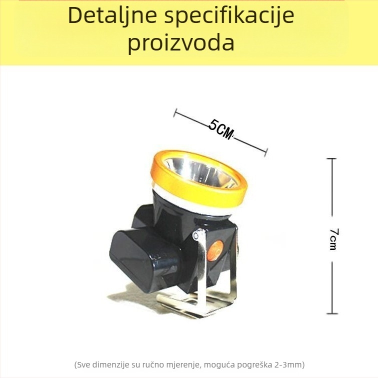 Sigurnosna kaciga s LED čelom lampom za podzemni rad, napajanje putem punjenja, vodootporna, domet preko 500 m