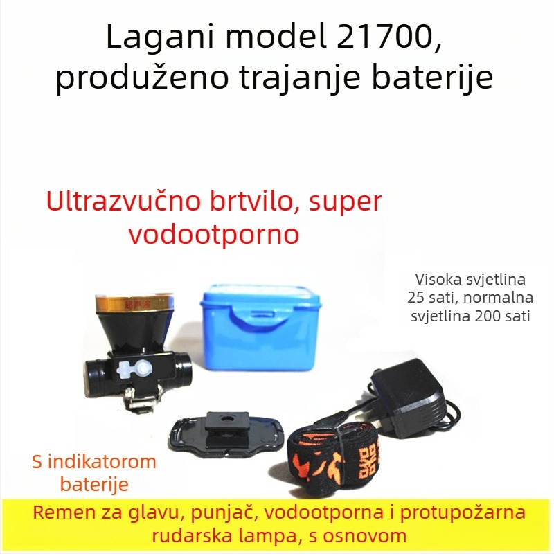 Sigurnosna kaciga s LED čelom lampom za podzemni rad, napajanje putem punjenja, vodootporna, domet preko 500 m