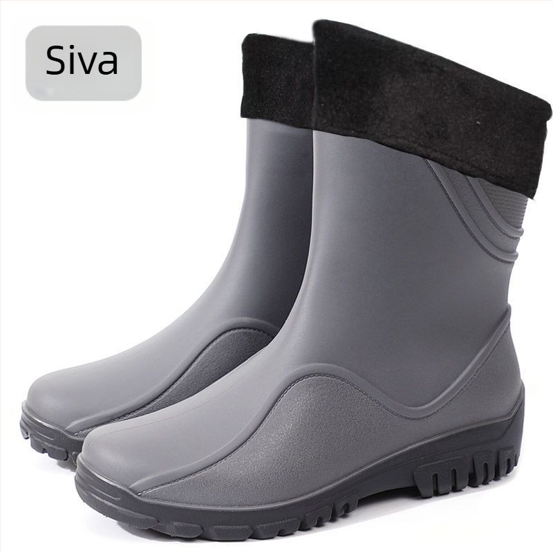 Muške kišne čizme srednje visine, plastični gornji dio i đon, pamukova uloška, bez podstavka, sportski stil, za sve sezone.
